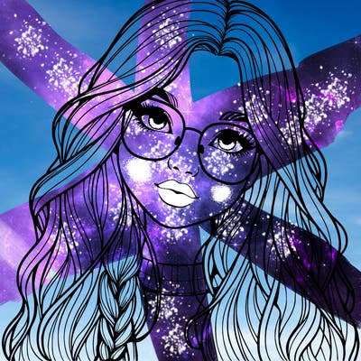 girl with long hair and freckles and glasses realistic