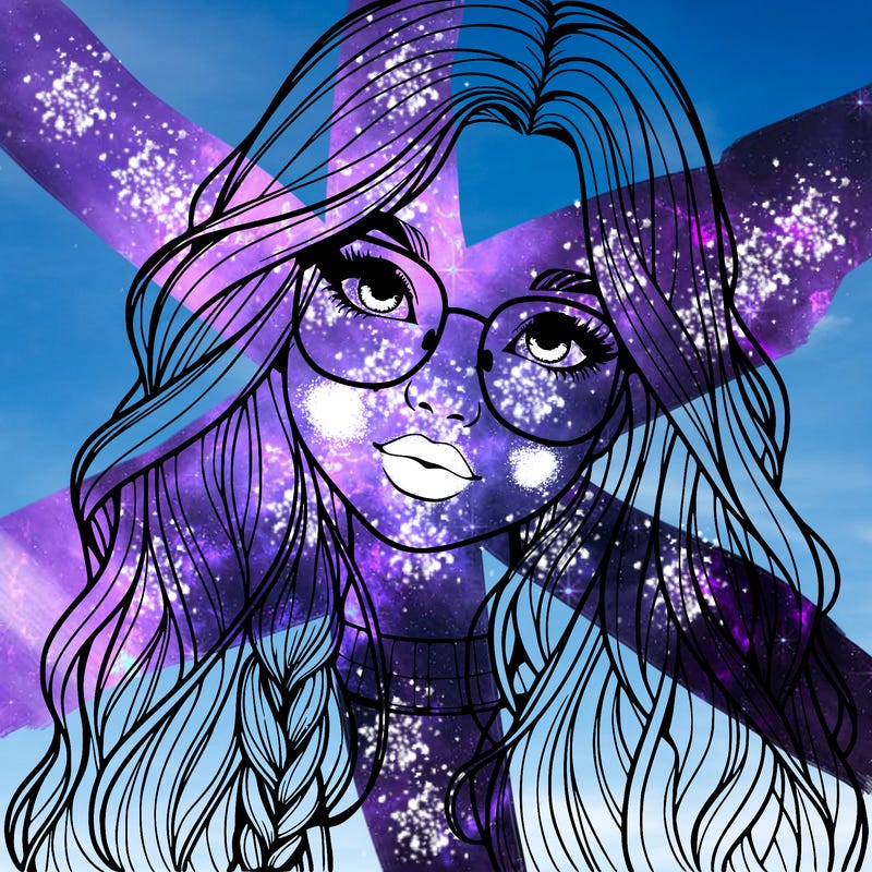 girl with long hair and freckles and glasses realistic