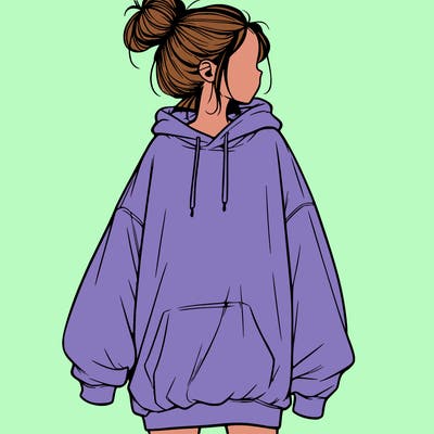 realistic girl with a oversized sweatshirt on and a bun