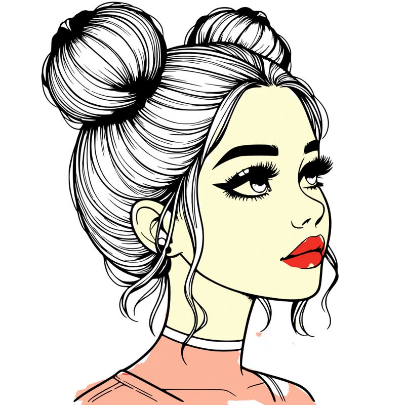 realistic girl with buns on the top of her head