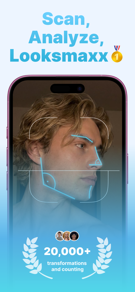 A 3D facial scan showing geometric analysis lines on a side profile for looksmaxxing