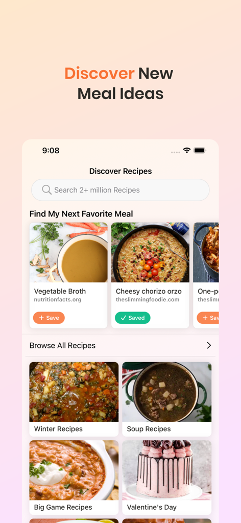 RecipeBox - Save Your Recipes! - RecipeBox app interface for discovering new meal ideas and searching through millions of recipes