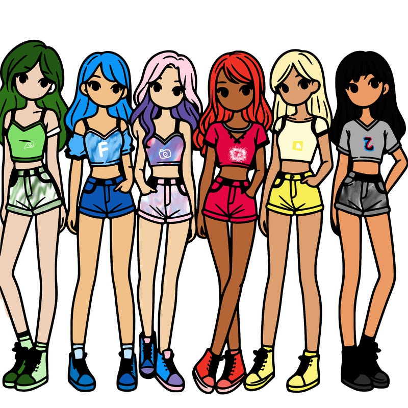 a group of girls wearing crop tops and shorts