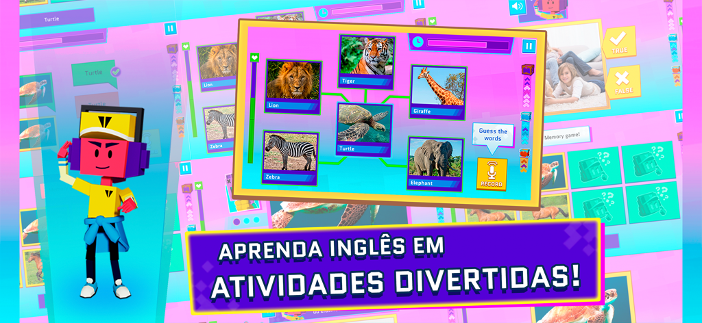 Geppetto 2 - An educational minigame in Geppetto 2 where players learn English animal names using flashcards and voice recording.