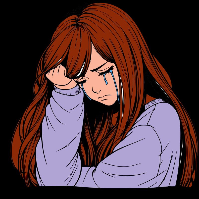 realistic depressed girl with long hair crying