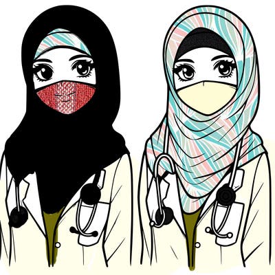 a muslim woman with a veil who is a doctor realistic