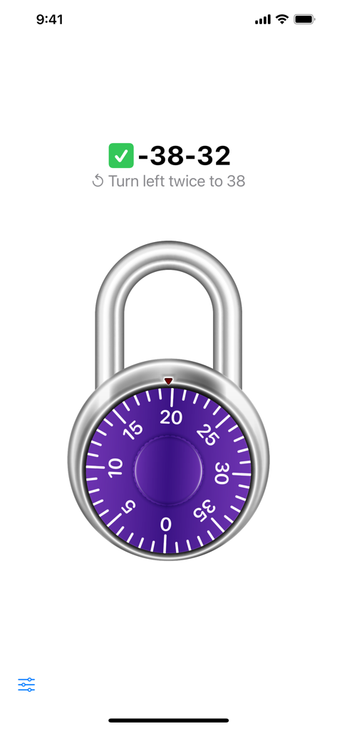 A purple digital combination lock simulation showing a walkthrough instruction and a partially entered combination