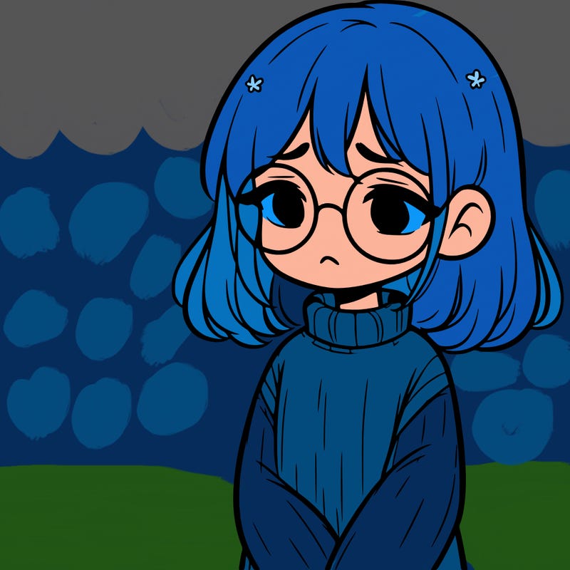 sad girl with glasses in a sweater