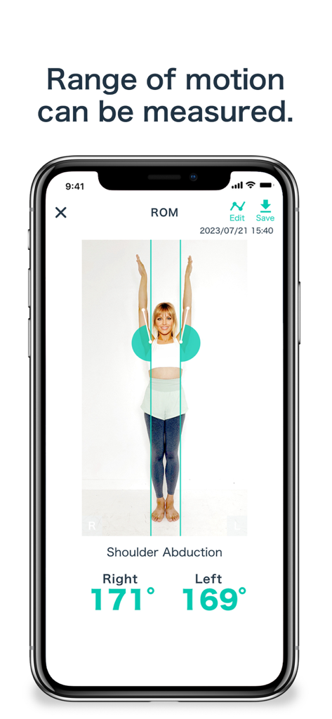 AI posture/BODY Alignment - Medição de amplitude de movimento por IA para abdução do ombro em uma tela de smartphone