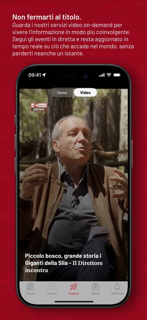 iPhone screen showing the LaC News24 app video report section with news from Calabria