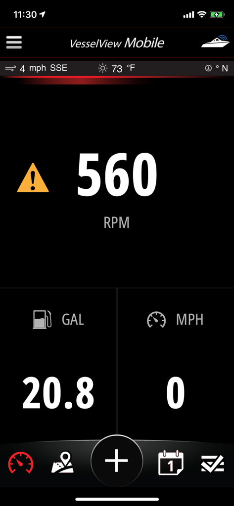 VesselView Mobile - VesselView Mobile app interface displaying real-time boat engine RPM fuel levels and speed