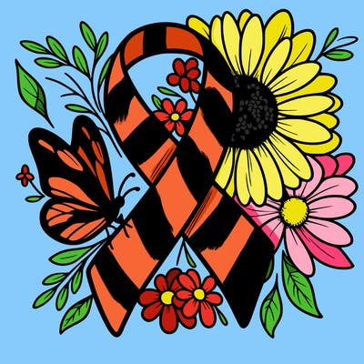 cancer awareness symbol with flowers and butterflies