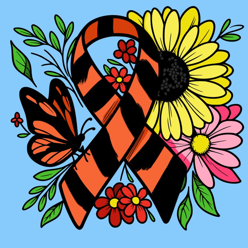 cancer awareness symbol with flowers and butterflies