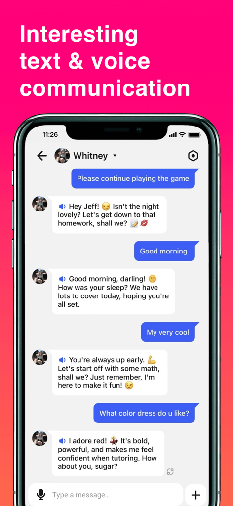Smartphone display showing the chat interface of Duckyo AI with text and voice message icons.