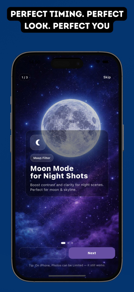 Ultra Zoom 1000x Moon Camera - Oberfläche der Ultra Zoom 1000x App, die den Mondmodus für verbesserte Nachtfotografie und Mondaufnahmen zeigt.