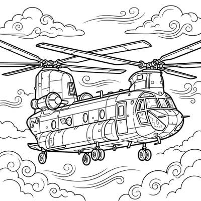 Prepare for an aerial adventure with this captivating Tandem Rotor Helicopter coloring page. Featuring a detailed aircraft with its signature dual rotors, it promises hours of creative fun.