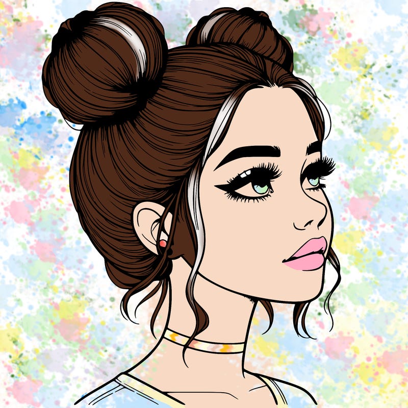 realistic girl with buns on the top of her head