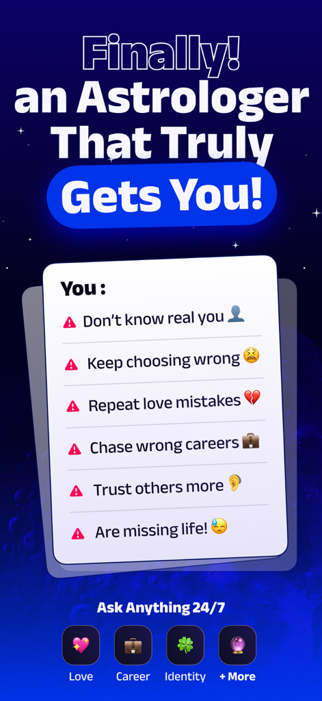 Astro Way - Personal Astrology - Astro Way app screen showing AI astrology guidance for love career and identity