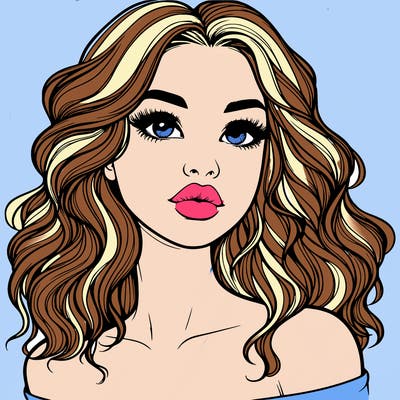 realistic girl with wavy hair and lips