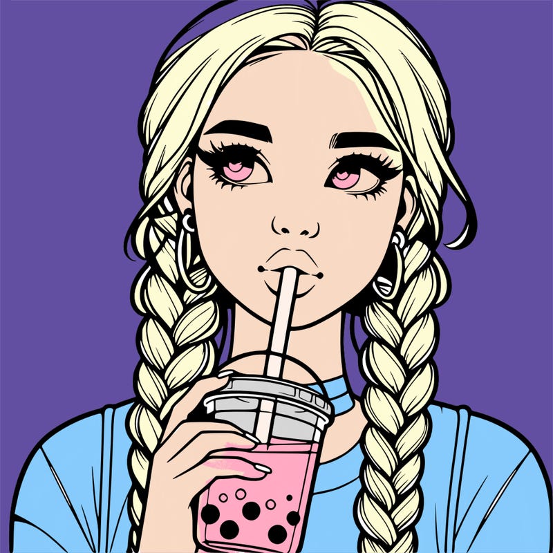 realistic girl with braided hair drinking boba
