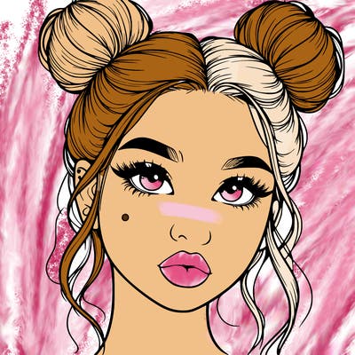 realistic girl with two buns on her hair and lips
