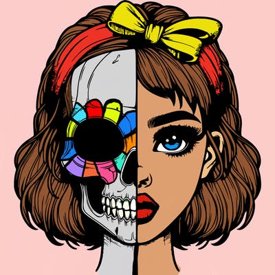 realistic girl with half skull mask