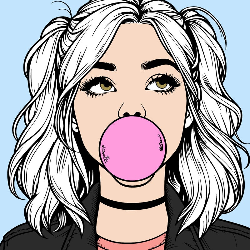 realististic girl blowing bubble -gum