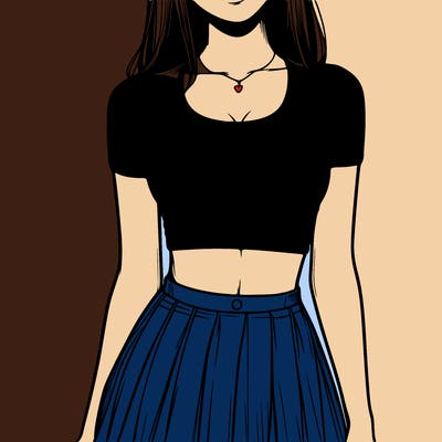 realistic girl wearing crop top and skirt