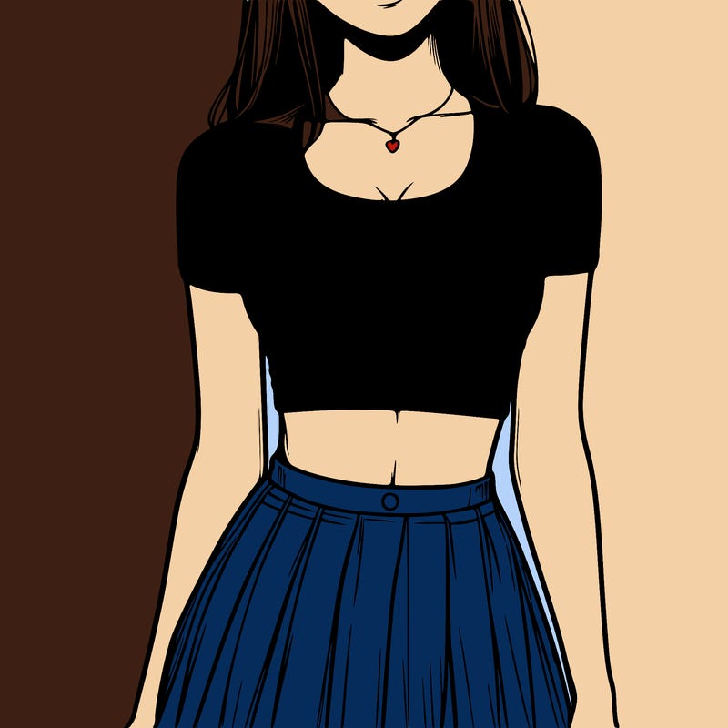 realistic girl wearing crop top and skirt
