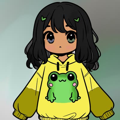 girl wearing frogging sweatshirt