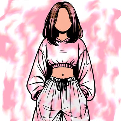 realistic girl faceless with baggy pants and a crop top
