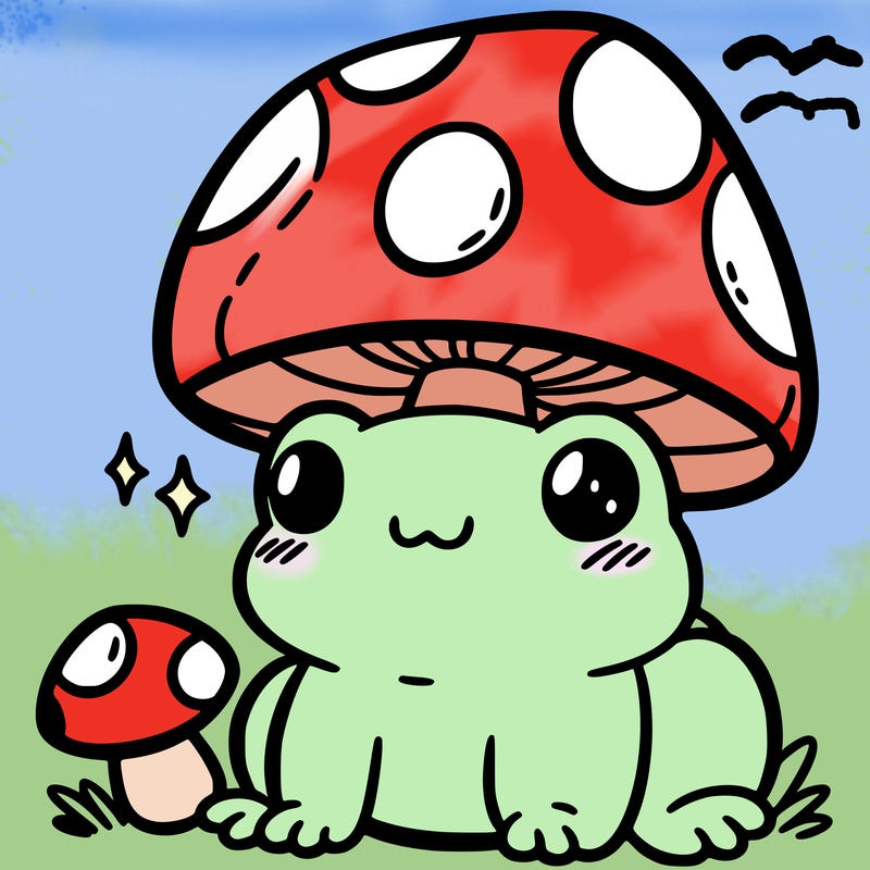 a cute frog with a mushroom hat