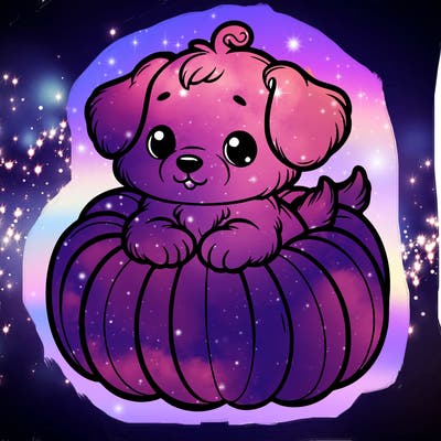 cute little puppy in a pumpkin