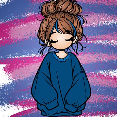 girl with baggy sweatshirt and messy bun