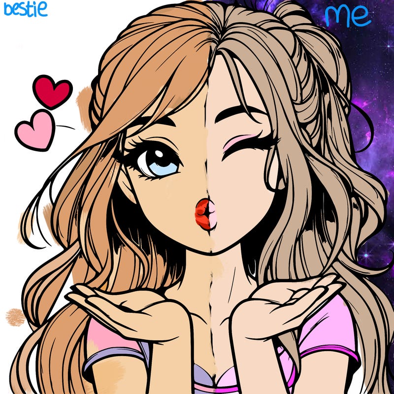 realistic girl winking and blowing a kiss while making heart hands