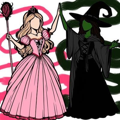 detailed realistic split of a princess and a witch