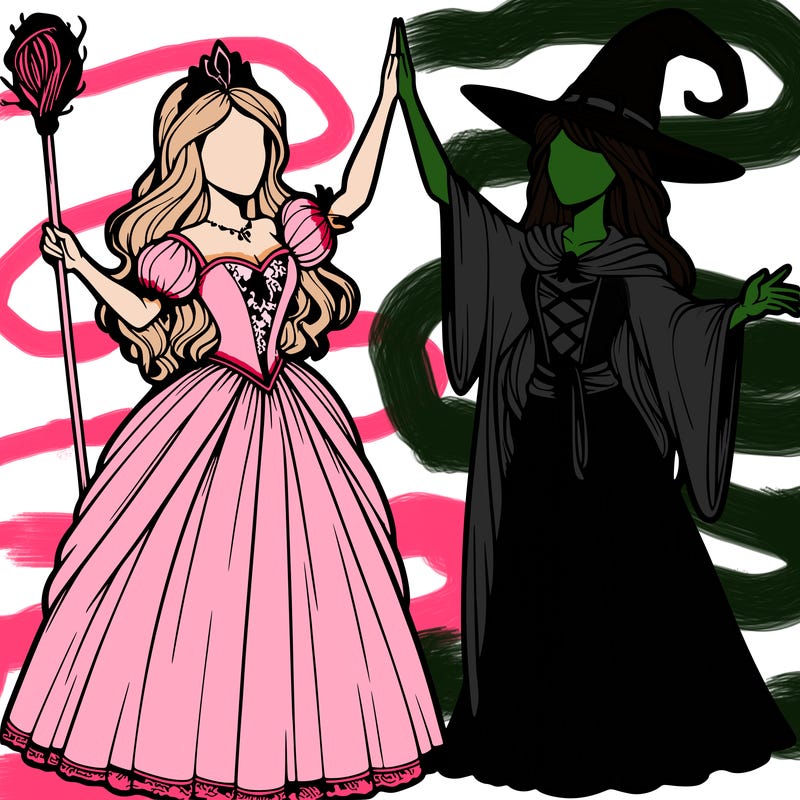 detailed realistic split of a princess and a witch