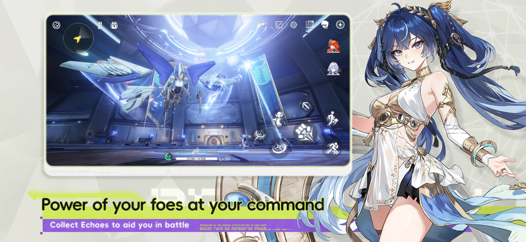 Wuthering Waves — To Lahai-Roi - Una captura de pantalla de jugabilidad de Wuthering Waves que muestra el sistema de Ecos y combate trepidante con un personaje de anime