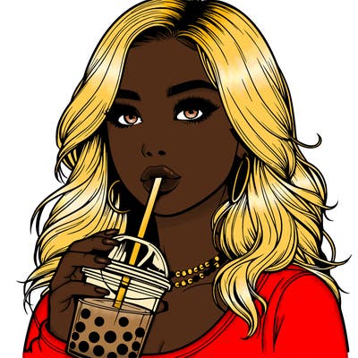 realistic girl drink a boba