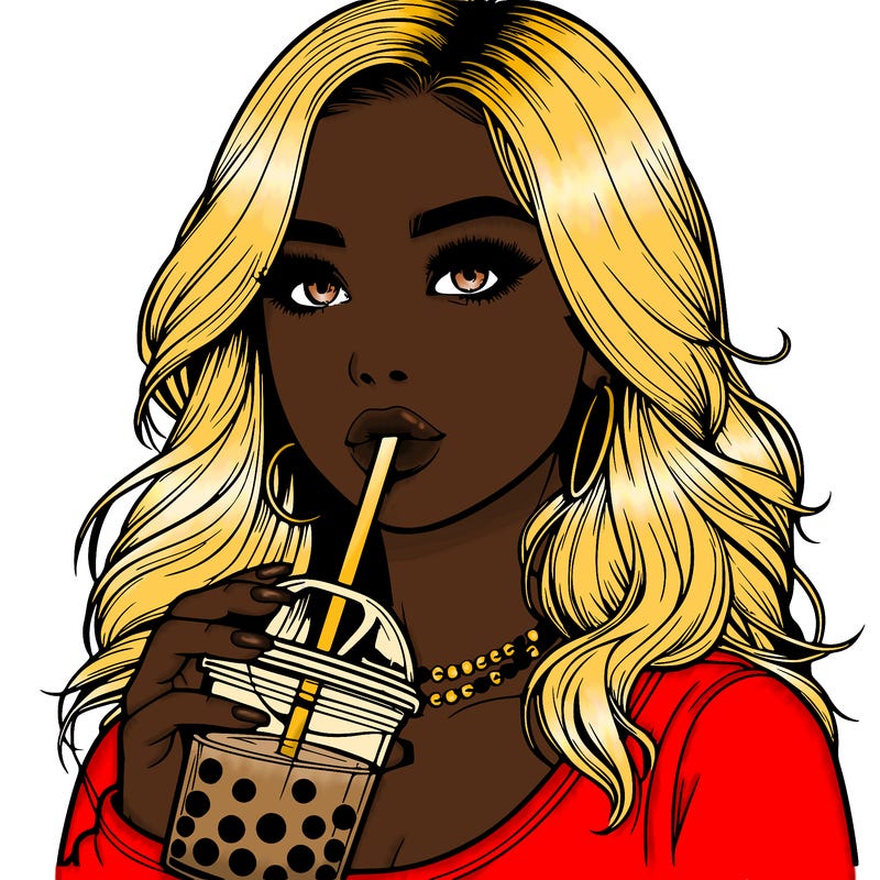 realistic girl drink a boba