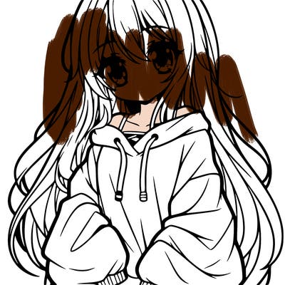 a girl with long anime-style hair and a baggy sweatshirt with a very cute face