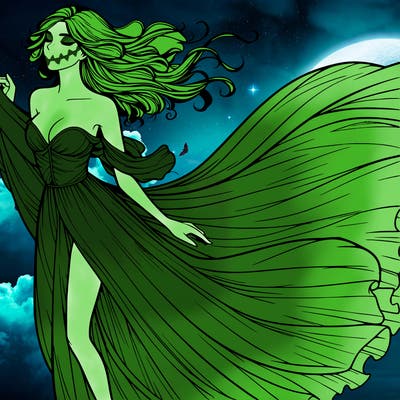 realistic woman in dress flowing the the wind