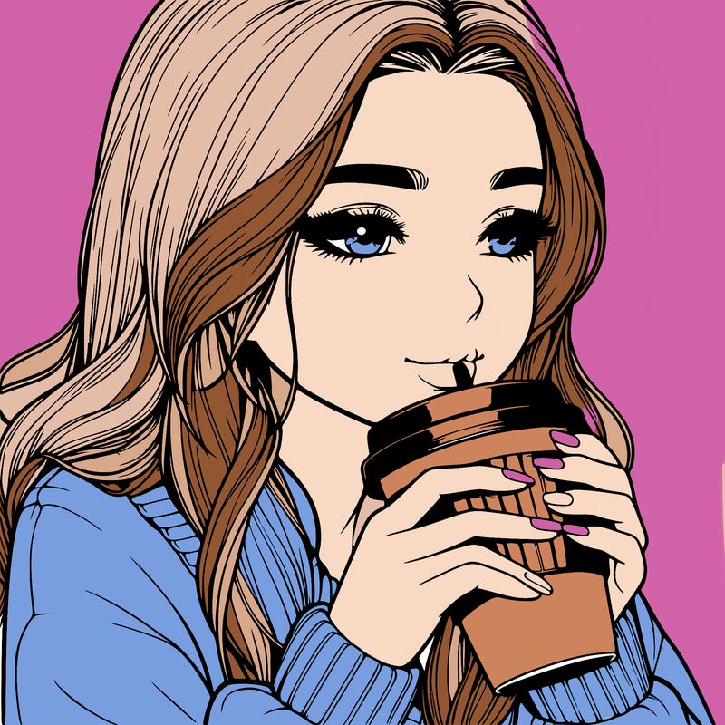 realistic girl drinking coffee
