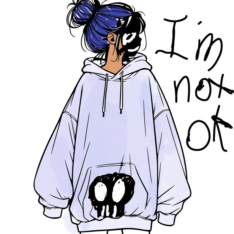 realistic girl with a oversized sweatshirt on and a bun