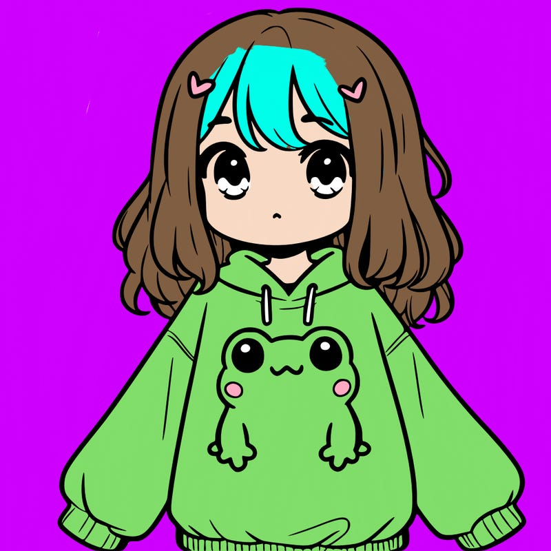 girl wearing frogging sweatshirt