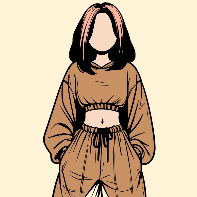 realistic girl faceless with baggy pants and a crop top