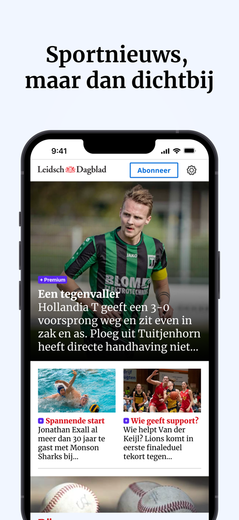 Leidsch Dagblad - iPhone displaying local sports news articles in the Leidsch Dagblad app