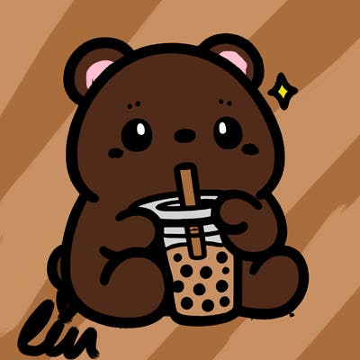 a cute bear drinking boba