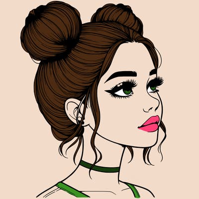 realistic girl with buns on the top of her head