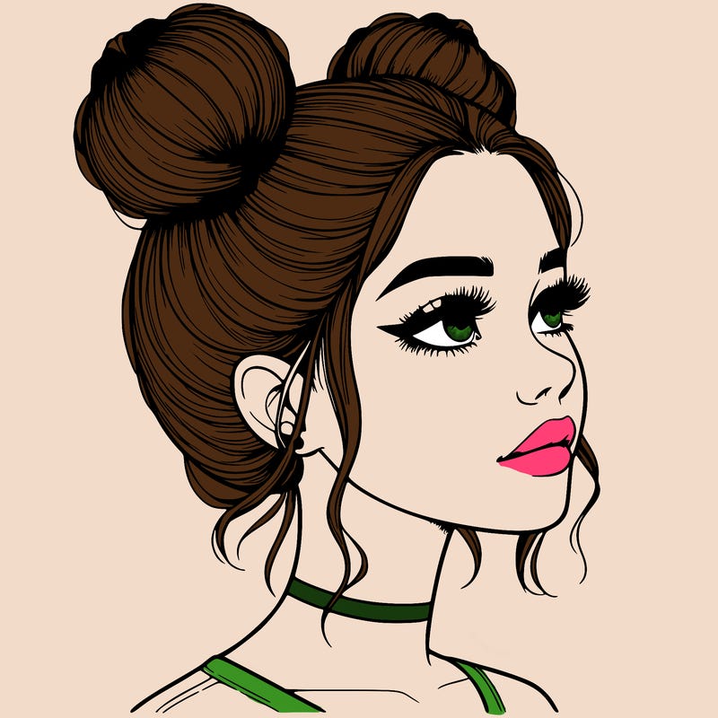 realistic girl with buns on the top of her head